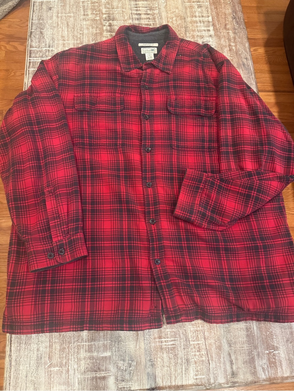 LL Bean Fleece Lined Flannel Shirt Jacket Mens XXL